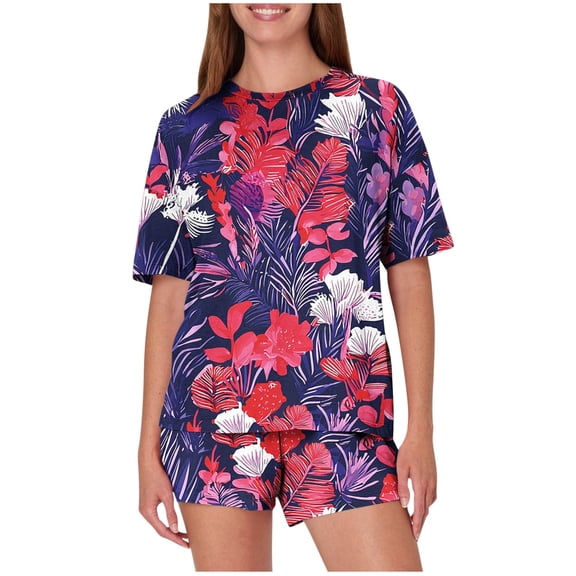 Lopecy-Sta Womens Loungewear Sets To Wear Out Summer Outfits Women's Casual Loose Printing Round Neck Short Sleeved Shorts Pajamas Suit