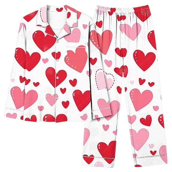 Jamicy Womens Loungewear Valentine's Day Silky Pajamas Floral Print Satin Pajama Set Long Sleeve Button Up Soft Sleepwear Cute Pj Sets