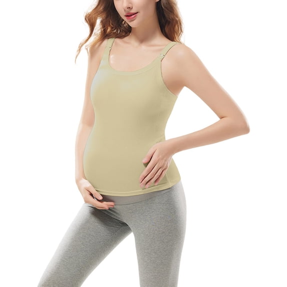 Jamicy Womens Maternity Nursing Tank Tops with Built In Bra for Breastfeeding Adjustable Straps Scoop Neck Comfortable Breathable Camisoles Cami Tanks