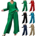 thumbnail image 1 of Jamicy Womens Outfits 2 Piece Sets Soft V-Neck Pullover Top with Loose Straight Jogging Pant Suits Casual Tracksuit for Women, 1 of 6