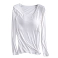 thumbnail image 1 of Jamicy Womens Pajamas Modal T Shirt Bra Long Sleeve Pajama Yoga Top Padded Casual Top Tee Shirt with Built In Bra Basic T-Shirts, 1 of 3