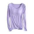 thumbnail image 1 of Jamicy Womens Pajamas Modal T Shirt Bra Long Sleeve Pajama Yoga Top Padded Casual Top Tee Shirt with Built In Bra Basic T-Shirts, 1 of 3