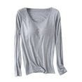 thumbnail image 1 of Jamicy Womens Pajamas Clearance Modal T Shirt Bra Long Sleeve Pajama Yoga Top Padded Casual Top Tee Shirt with Built In Bra Basic T-Shirts, 1 of 3
