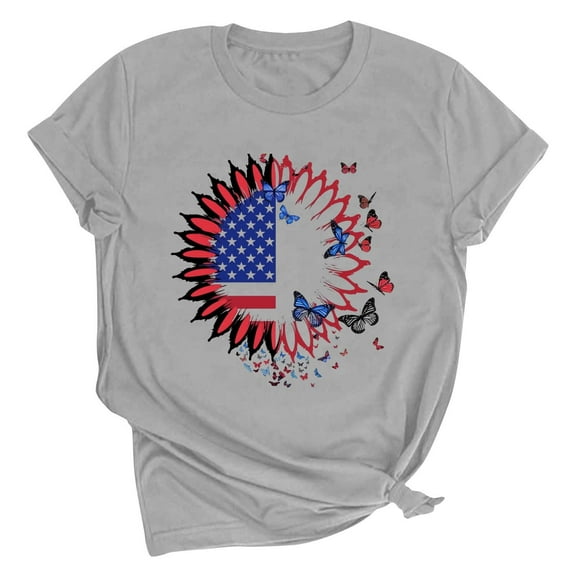 Jamicy Womens Patriotic Shirts Gift for Women Women's Printed T-Shirt Round Neck Short Sleeved Fourth Of July Usa Tshirt