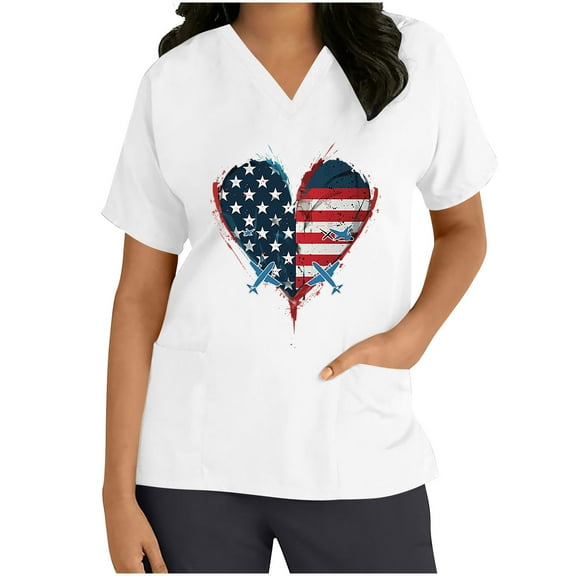 Jamicy Womens Patriotic Shirts Summer Outfits Graphic T Shirts Graphic Tees Patriotic Printed T Shirts 4th Of July Shirts Women