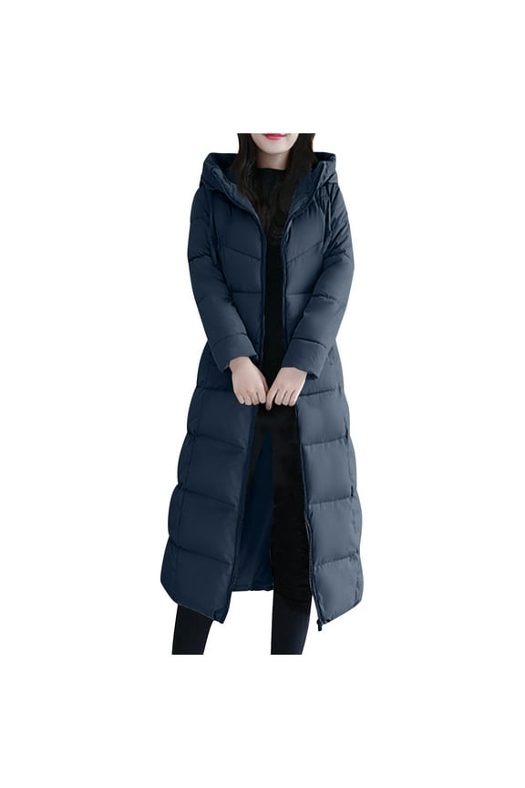 Womens Puffer Jackets Trendy Christmas Gifts Winter Long Puffer Coats Hooded Zip Up Casual Thickened Down Jackets Trendy Warm Clothes Outerwear