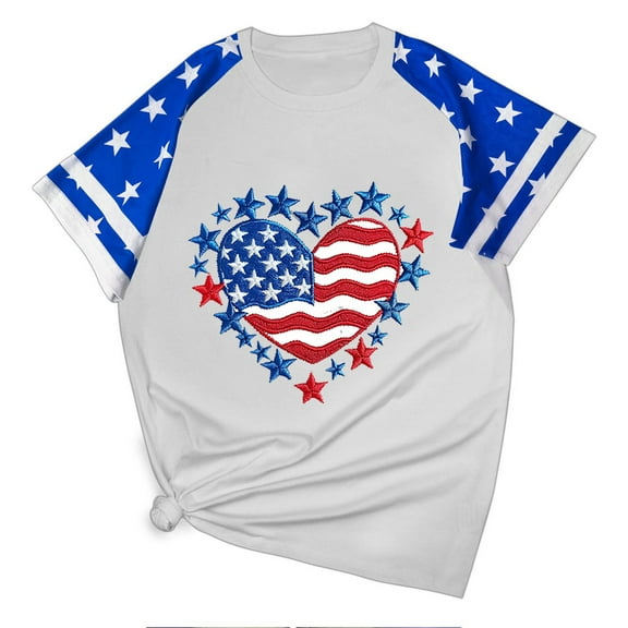 Jamicy Womens Shirts Gift for Mother American Flag Shirt Women 4th Of July Shirts Graphic Patriotic Tshirt Casual Pullover Printed Short Sleeved Round Neck