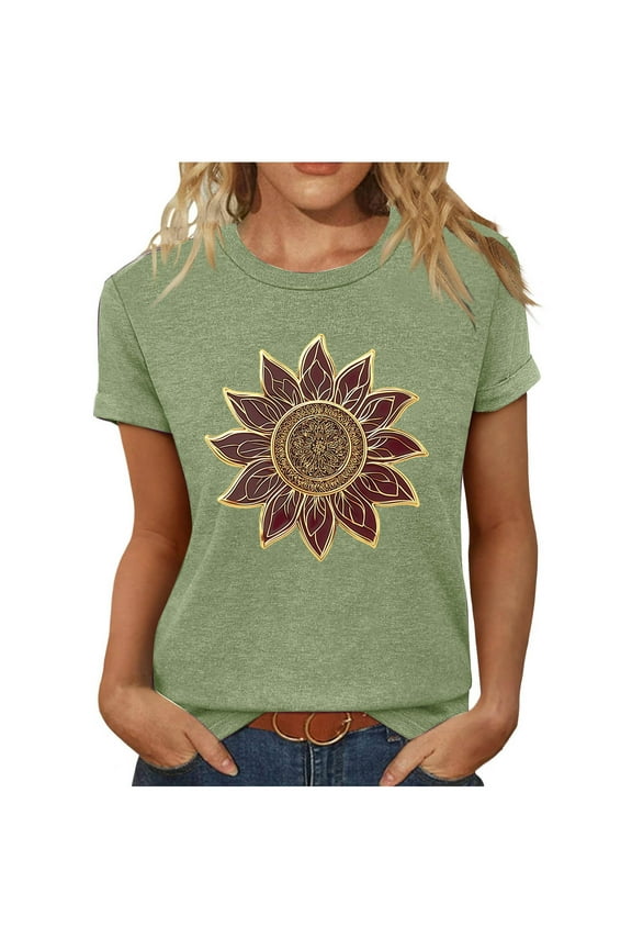 Womens Short Sleeve Blouses Gift for Mom Womens Teen Girls Flower Floral Crop Graphic Tshirt Casual Print Summer Short Sleeve Tee Tops