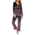 thumbnail image 1 of Jamicy Womens Silk Pajamas Set Christmas Day Gifts for Women Christmas Satin Pajamas Set Long Sleeve Silk Button Down Shirt And Pants 2 Piece Pj Sets for Women Loungewear, 1 of 4