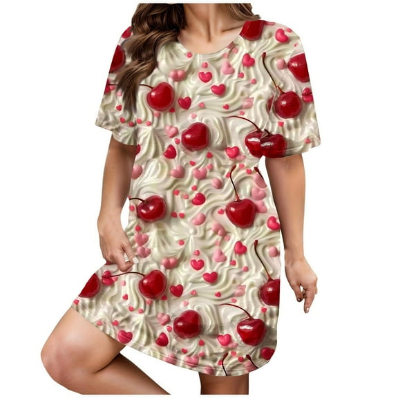 Jamicy Womens Sleepwear Dresses Valentine's Day Gifts for Wives Nightgowns for Women Plus Size Sleep Shirts Womens Nightgown Short Sleeves Print Night Shirts Soft Sleepwear