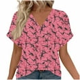thumbnail image 1 of Jamicy Womens Summer Blouses Summer Outfits Womens Blouse 2025 Summer Short Sleeve V Neck Buttons Tops Loose Comfortable T-Shirt Top, 1 of 5