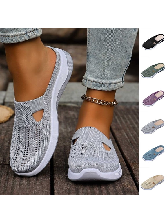 Womens Summer Clogs Fashion Walking Shoes Trendy Comfortable Breathable Closed Toe Soft Soled Mesh Shoes Slippers