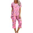 thumbnail image 1 of Jamicy Womens Summer Pajamas Sets Gift for Women Womens Pajama Sets Ruffle Short Sleeve Sleepwear Top and Capri Pants Pjs Set Comfy 2 Piece Lounge Set, 1 of 7