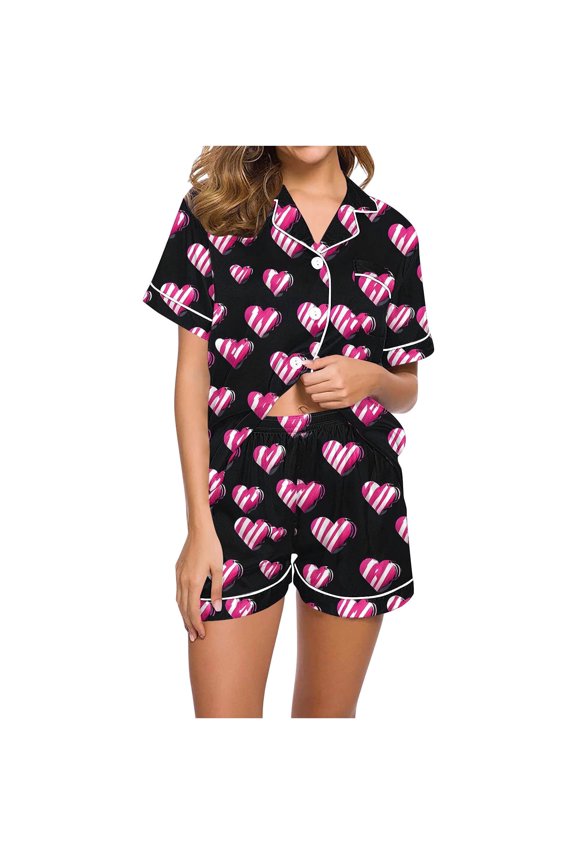 Womens Summer Pajamas Sets Valentine's Day Gift Button Up Pjs Short Sleeve Ruffle Sleepwear Notch Collar Bride Soft Pj Lounge Sets