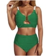 thumbnail image 1 of Jamicy Womens Swimsuits Gift for Women 2 Piece Bikini Set V Neck Cutout Swimsuit High Waisted Textured Ruched 2025 Summer Beach Swim Bathing Suits, 1 of 7