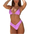 thumbnail image 1 of Jamicy Womens Swimwear 2025 Summer New Women's 2 Piece Halter Bikini Sets Solid Ruched Self-Tie Back Swimwear with Bottoms Bathing Suit Swimsuit, 1 of 4