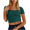 thumbnail image 1 of Jamicy Womens T Shirts Gift for Women Womens Square Neck Crop Tops Summer Short Sleeve Fitted Cute Tshirts for Teen Girl 2025, 1 of 6