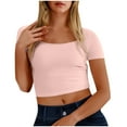 thumbnail image 1 of Jamicy Womens T Shirts Gift for Women Womens Square Neck Crop Tops Summer Short Sleeve Fitted Cute Tshirts for Teen Girl 2025, 1 of 7