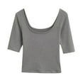 thumbnail image 1 of Jamicy Womens T Shirts Summer Outfits Women's Scoop Neck Stretchy Tops Cotton Half Sleeve Slim Fit T-Shirts Tight Casual Basic Summer Tees, 1 of 5
