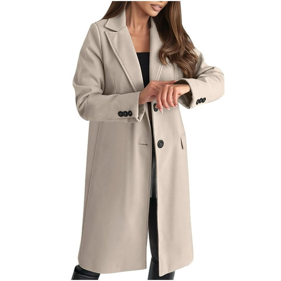 Jamicy Womens Trench Coat Mid Length Coat Elegant Overcoat Single Breasted Winter Coat Dress Coat with Pockets