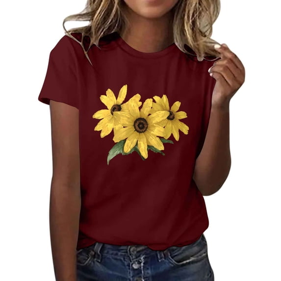 Jamicy Womens Tshirts Gift for Women Women's Vintage Floral T Shirt Boho Wildflower Graphic Loose Tees Short Sleeve Casual Tops