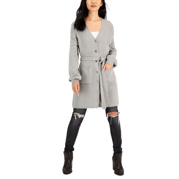 Jamie Layla Petite Belted Pointelle Sweater Dress Light Gray PL