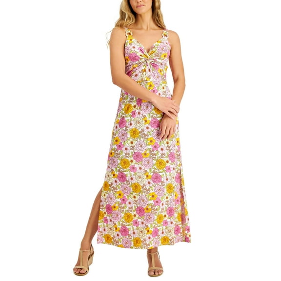 Jamie Layla Petite Floral-Print Twist-Front Maxi Dress Egret PS