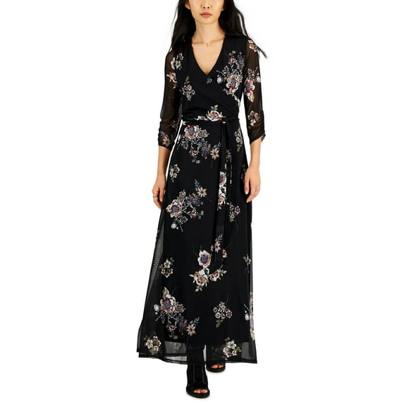 Jamie & Layla Petite Paisley-Print Faux-Wrap Maxi Dress Black Beauty Combo PM