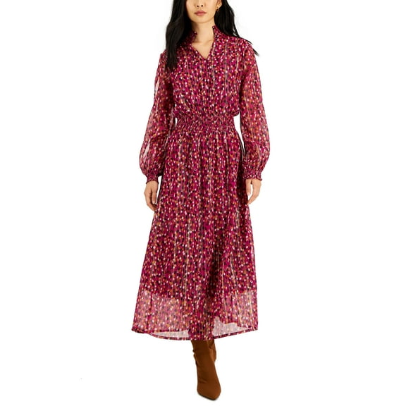 Jamie Layla Petite Printed Balloon Sleeve Maxi Dress Raspberrygold Foil PL