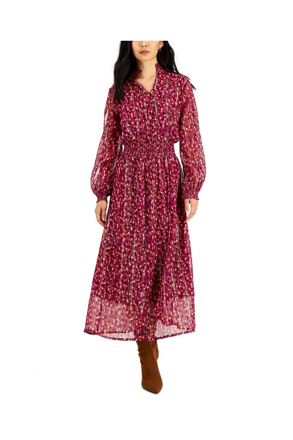 Petite Printed Balloon Sleeve Maxi Dress Raspberrygold Foil PL
