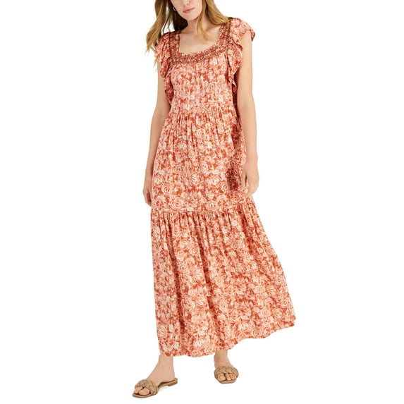 Jamie Layla Petite Printed Flutter Sleeve Maxi Dress Bombay Brown Combo PL