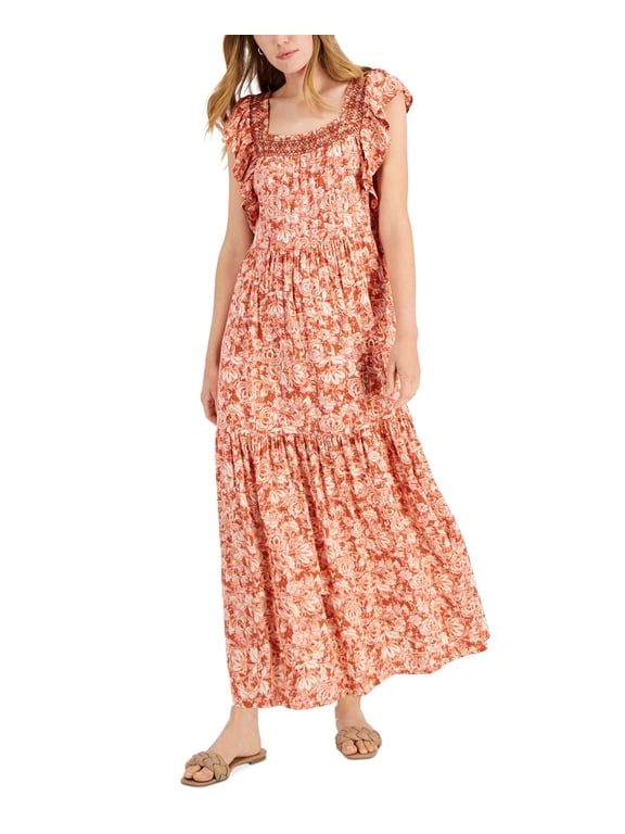 Petite Printed Flutter Sleeve Maxi Dress Bombay Brown Combo PL