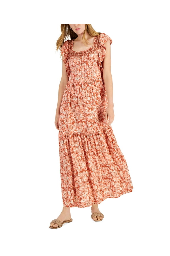 Petite Printed Flutter Sleeve Maxi Dress Bombay Brown Combo PS