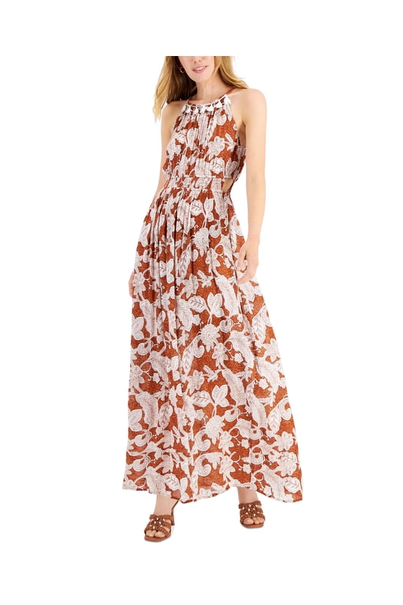 Petite Printed Halter Maxi Dress Rust Combo PXL