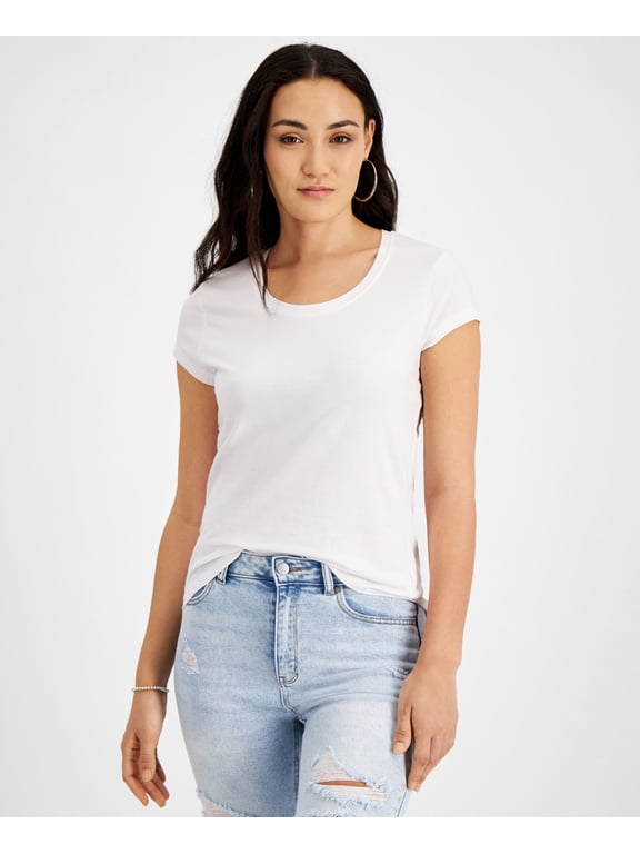 Petite Scoop Neck Cap Sleeve T-Shirt White PL