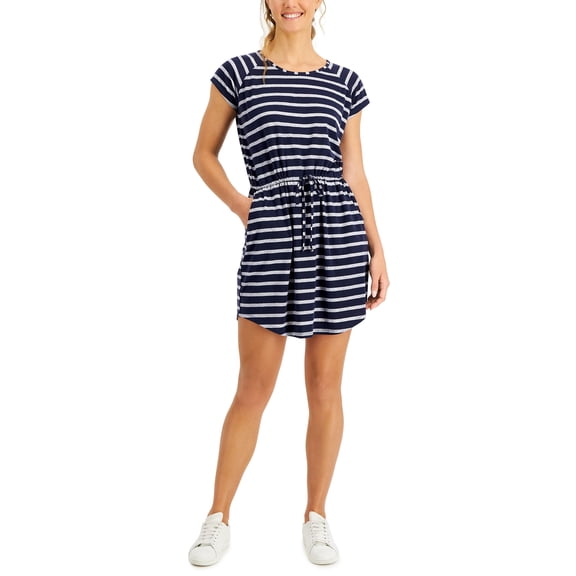 Jamie Layla Petite Striped Drawstring Dress Blue White PL