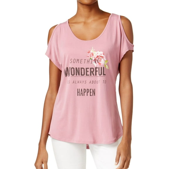 Jamie & Layla Womens Cold Shoulder Graphic T-Shirt, Pink, Large