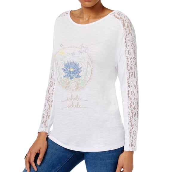 Jamie & Layla Womens Grapic Print Pullover Blouse, White, Medium