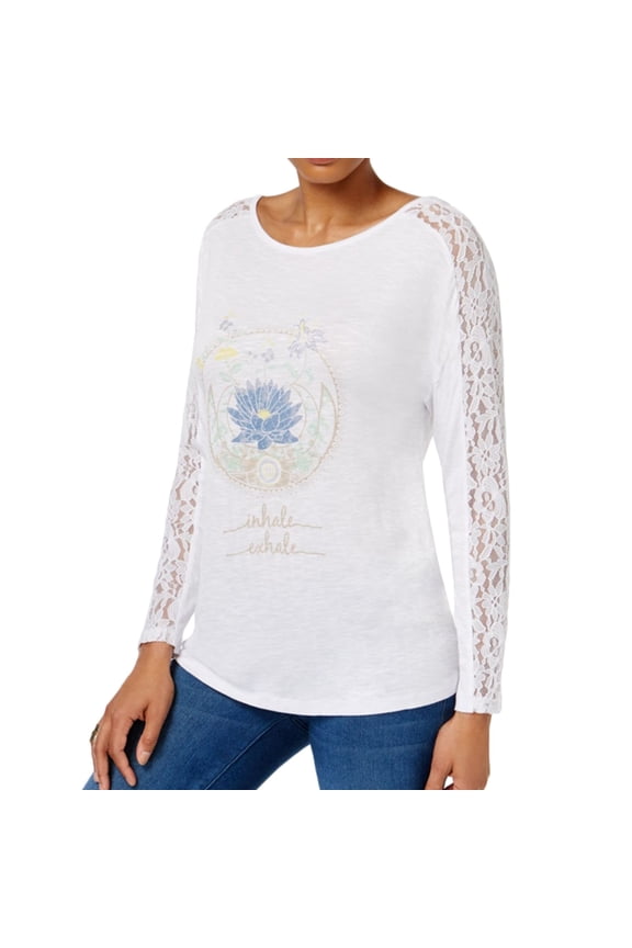 Jamie & Layla Womens Grapic Print Pullover Blouse, White, Medium