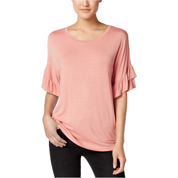 Jamie & Layla Womens Ruffled Sleeve Basic T-Shirt, Pink, Large