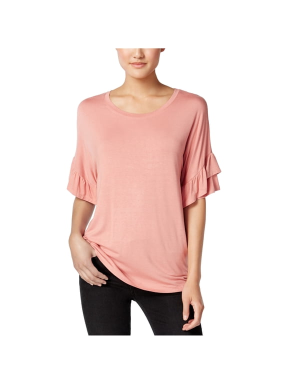 Jamie & Layla Womens Ruffled Sleeve Basic T-Shirt, Pink, Large