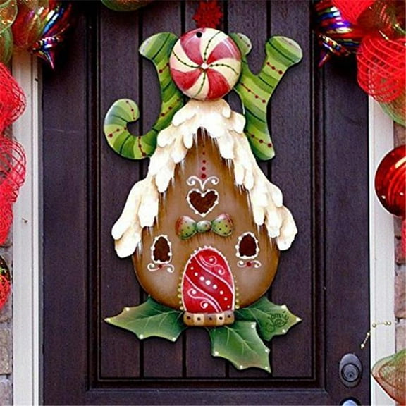 Jamie Mills-Price Christmas Joy Gingerbread House Door Hanger Wall Decor