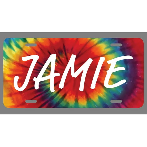 Jamie Name Tie Dye Style License Plate Tag Vanity Novelty Metal | UV Printed Metal | 6-Inches By 12-Inches | Car Truck RV Trailer Wall Shop Man Cave | NP1402