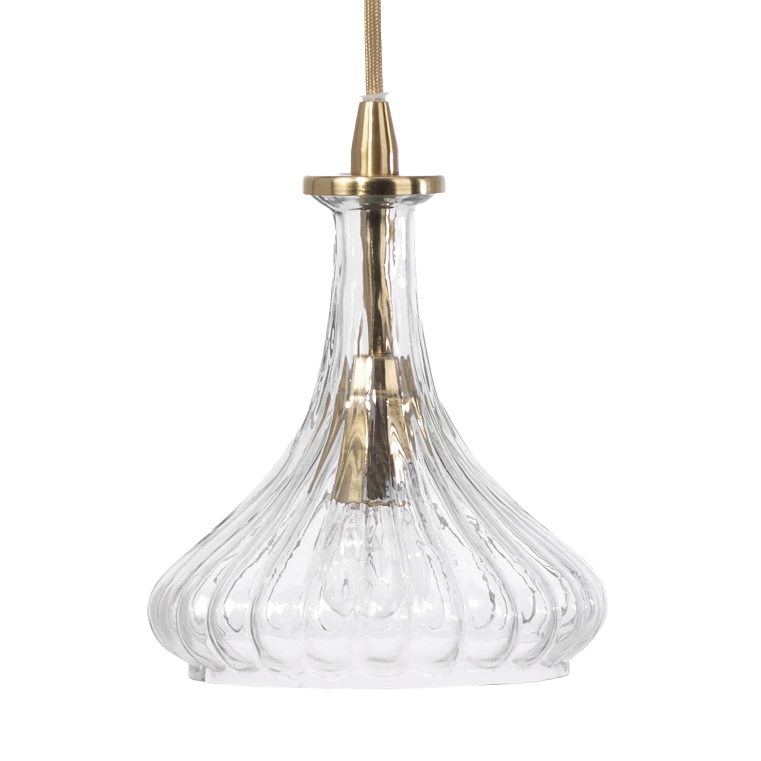 Antique Brass Mini Pendant with Clear Ribbed Glass Shade