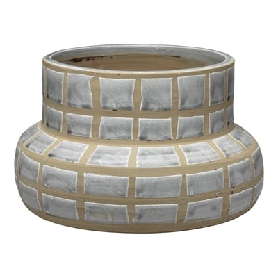 Gray Grid Pattern Ceramic Table Vase