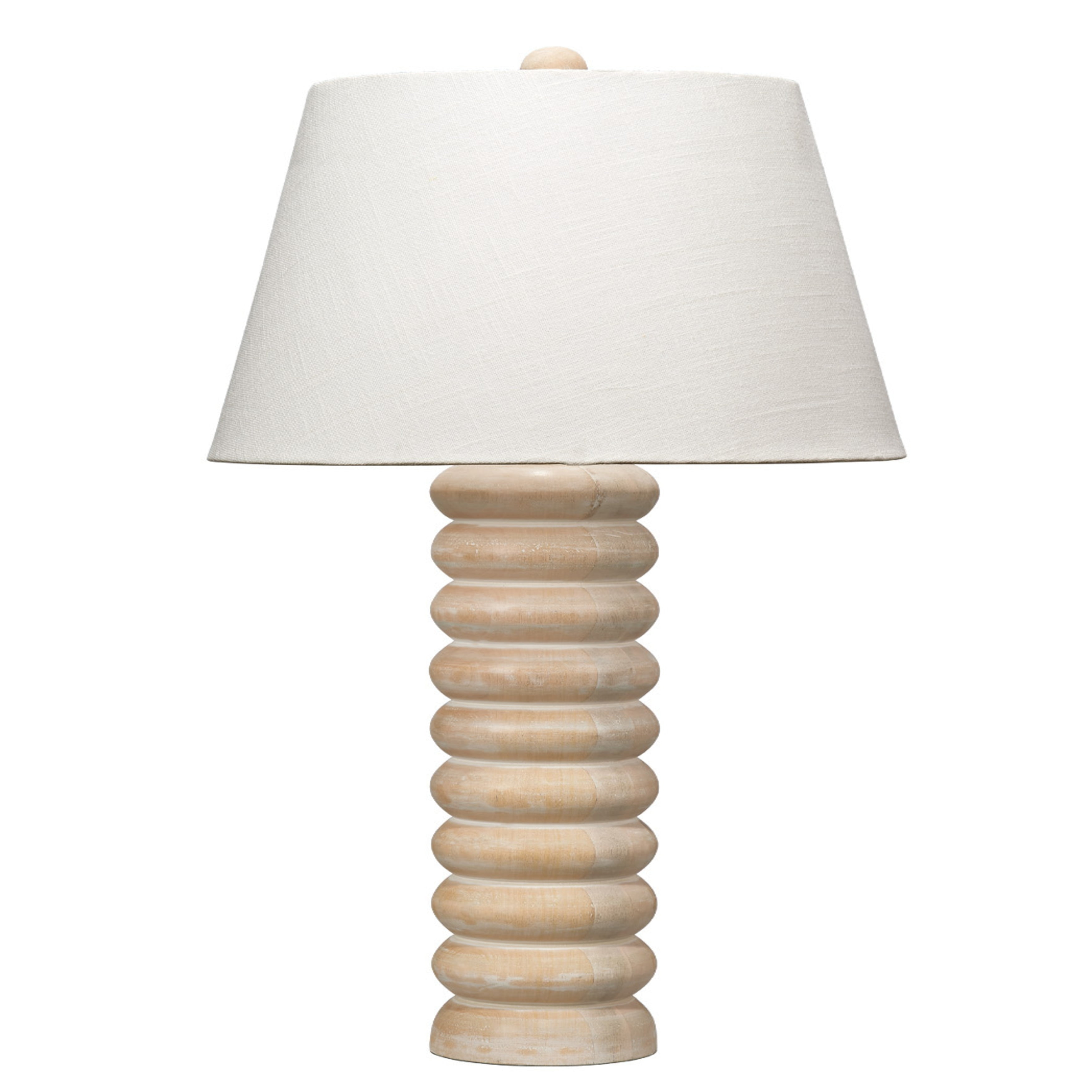 Natural Bleached Wood Beaded Table Lamp with Linen Shade