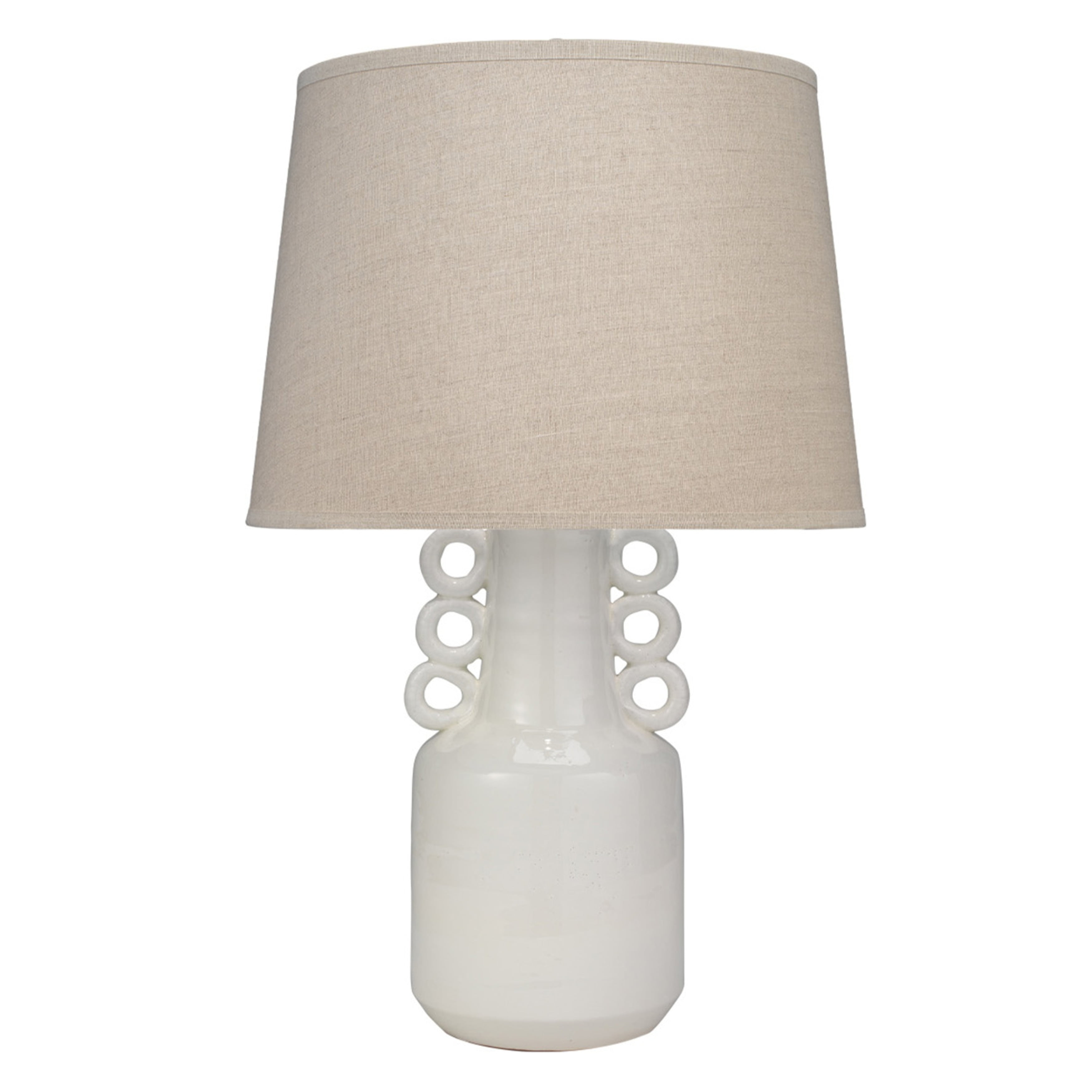 White Ceramic Table Lamp with Natural Linen Shade