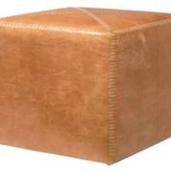 Jamie Young Co 18" Upholstered Contemporary Leather Ottoman in Buff Brown