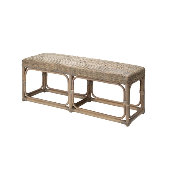 Jamie Young Co Avery 20.5" Indoor Traditional Rattan Bench in Matte Gray