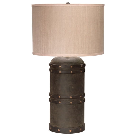 Jamie Young Co Barrel Leather Elephant Hemp Table Lamp in Vintage Brown